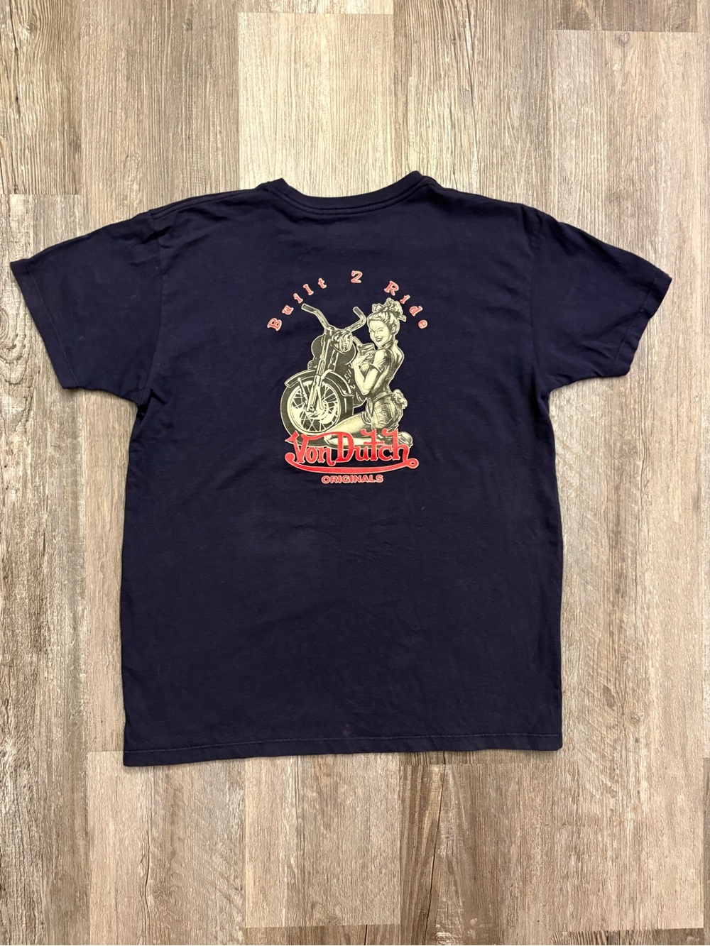 Von Dutch Navy Tee with Cream Pinup and Red Logo